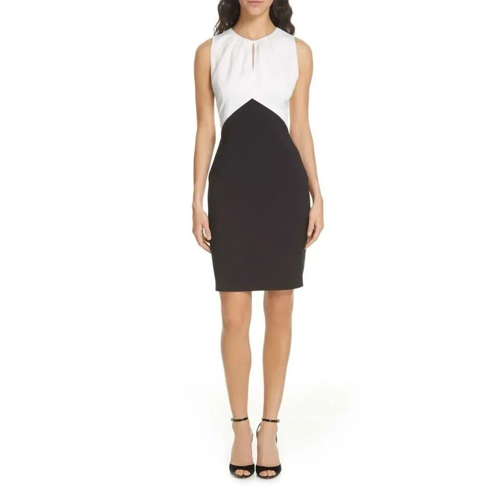 Ted Baker White and Navy Colorblock Midi Dress